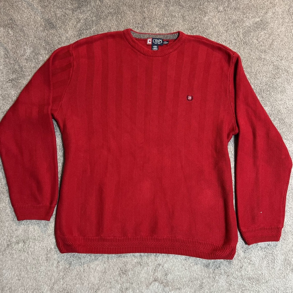 Chaps Men's‎ Size XXL Red Crewneck Cable Knit Thick Pullover Sweater Cotton